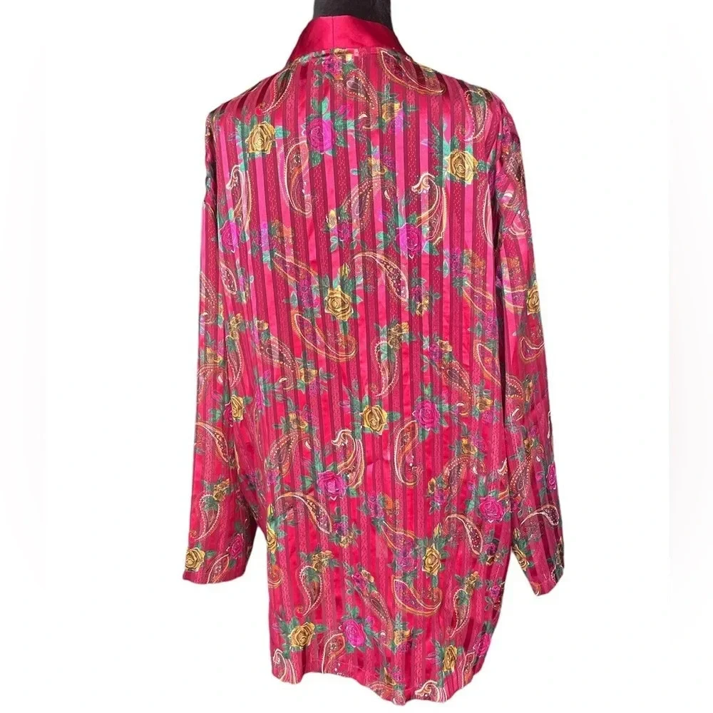 Victoria’s Secret Red Satin Floral & Paisley Vintage Nightgown Sleep Shirt Sz L